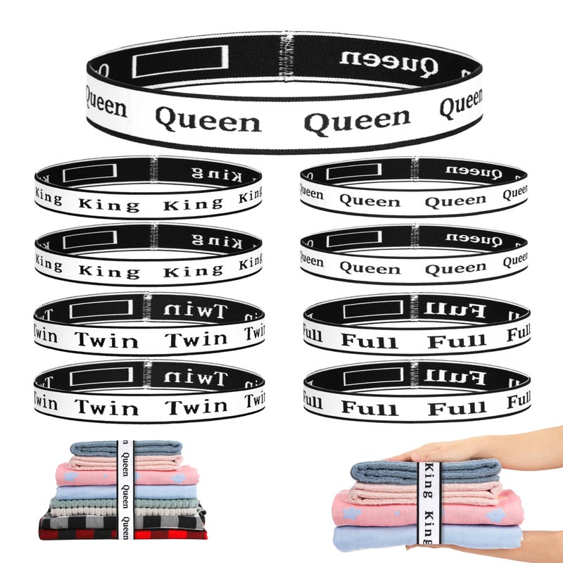 wuher 8Pcs Bed Sheet Organizer Bands Sheets Labels for Elastic Bedding Linen Closet Storage Foldable Sheet Set Organizer Sheet Keeper Band(Queen King Full Twin) - Image 1